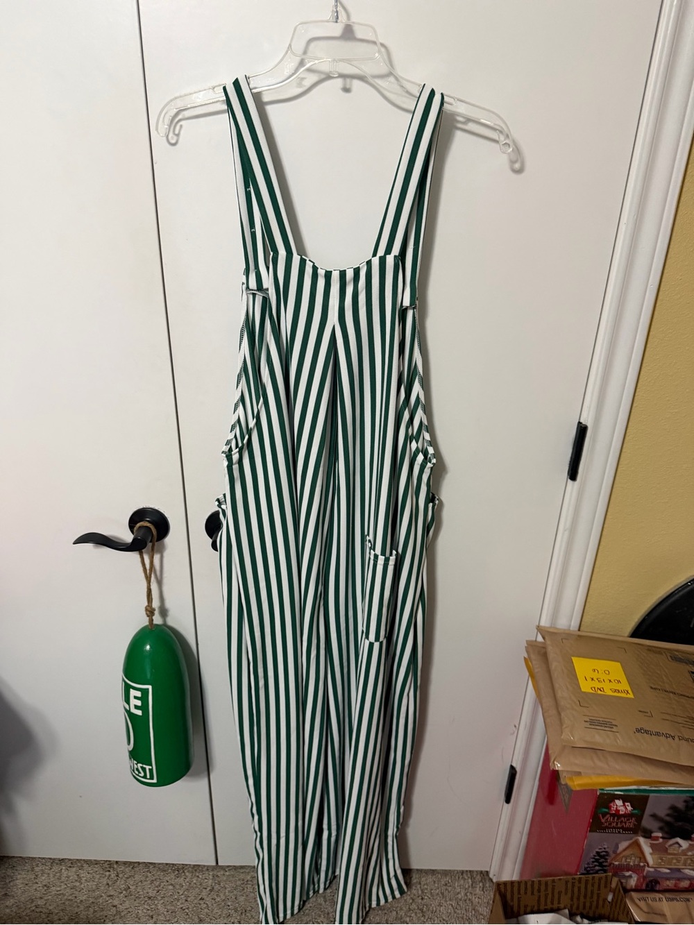 Halara Green & White Pockets Stripe Waffle Overalls XL - Picture 2 of 5